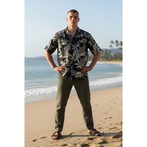 Caribbean Joe Men's Silk Shirt XL/EG Black/Gray Island  1Pocket Short Slev Beach